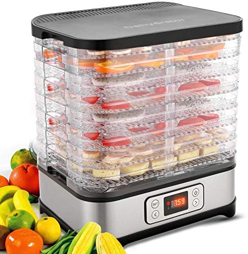 Meykey Deshidratador con regulador de temperatura, deshidratador para alimentos, carne, frutas, verduras con temporizador, deshidratador, sin BPA (8 niveles/400 W)