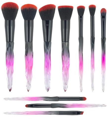 Beautiful Makeup Brushes, Make Up Brushes Set Transparent Handle for Blush Foundation Eye Shadow Kabuki Concealer Cosmetic Brushes Kits Red Black Makeup Tools