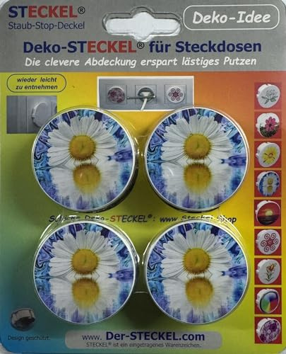 Steckel Deko DS-111 dekorative Steckdosen Abdeckung Staubschutz Deckel Steckdosendeckel Abdeckung für saubere Schuko-Steckdosen Leisten Mehrfachsteckdosen Spritzschutz Design (Margerite)