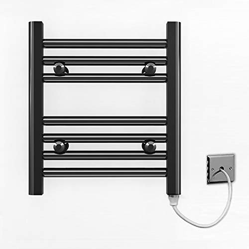 Myhomeware 350mm Wide Black Flat Electric Pre-Filled Heated Towel Rail Radiator For Bathroom Designer UK (Alyssa 350 * 400mm Electric Black)