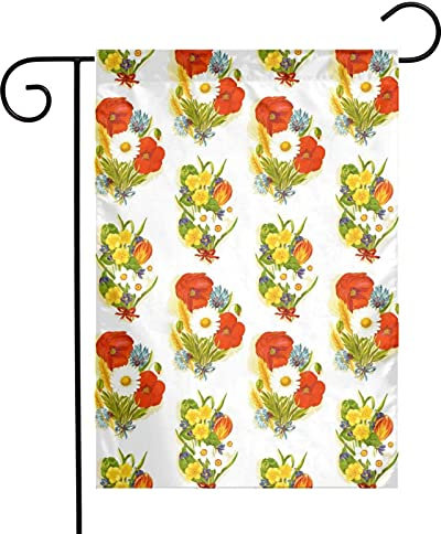Drapeau de jardin rouge jaune vert fleurs maison cour bannière extérieure pour les décorations de fête et de jardin 30X45 CM
