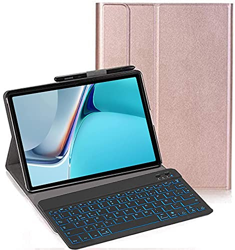 YHFZR Tastatur Hülle für Huawei MatePad 11, [Deutsches QWERTZ] Ultraslim Hülle mit 7 Farben Beleuchtung Kabellose Tastatur mit Schützhülle für Huawei MatePad 11, Roségold