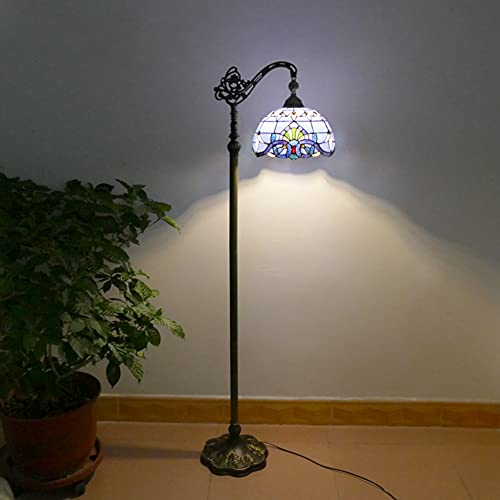 LED Wohnzimmer Vintage Stehlampe Tiffany Stil Stehleuchte Mit Fußschalter Barock Glasmalerei Lampenschirm Büro Studyroom Leselampe Cafe Standleuchte E27 verstellbare Lampenfassung (165 * 30CM) (B)