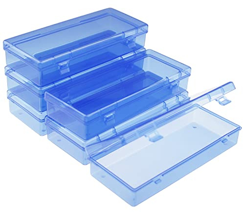 Farbige Rechteckige Leere Mini-Aufbewahrungsbox aus Durchsichtigem Kunststoff mit Klappdeckeln, 6 Stück, Blau, 155 x 65 x 30 mm