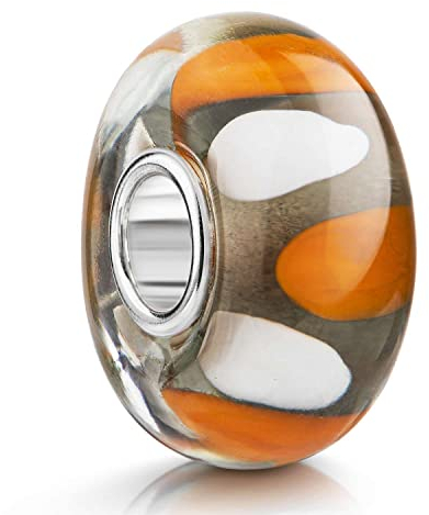 MATERIA by Matthias Wagner Glas Beads - Charms Anhänger Silber 925 Punkte grau orange weiß 1201