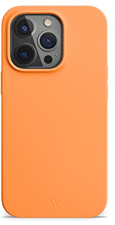 WIIUKA Hülle für iPhone 14 Pro, Softtouch Silikon, Recycelter Kunststoff, extra schlank - Silikonhülle, Premium Handyhülle, Case, Qi, Apricot Orange