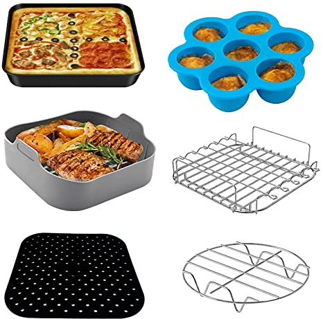 Accessori Per Friggitrice Ad Aria 5.5 L Quadrata Senza Olio, Set Di 6, for COSORI/PRINCESS/INNSKY/NINJA/PROSCENIC/PHILIPS 5.5L 5.7L 6,2L E PiÙ Tutte Le Marche Di Friggitrici Ad Aria Quadrat