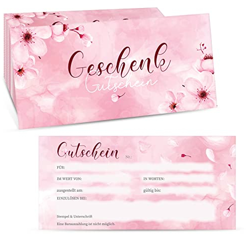 Patelai 50 Stück Blanko Gutscheine zum Ausfüllen Blumen Gutscheinkarten 3,9 x 8,3 Zoll Geschenkgutschein für Geschäft Laden Kosmetikstudio Nagelstudio Restaurant Hochzeit Weihnachten Geburtstag