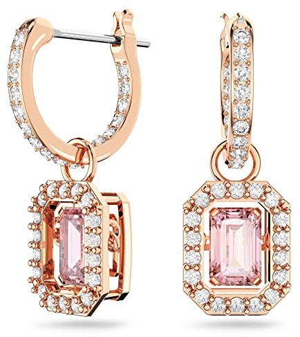 Swarovski Una Drop Earrings, Octagon Cut, Pink Crystal, Rose gold-tone Finish