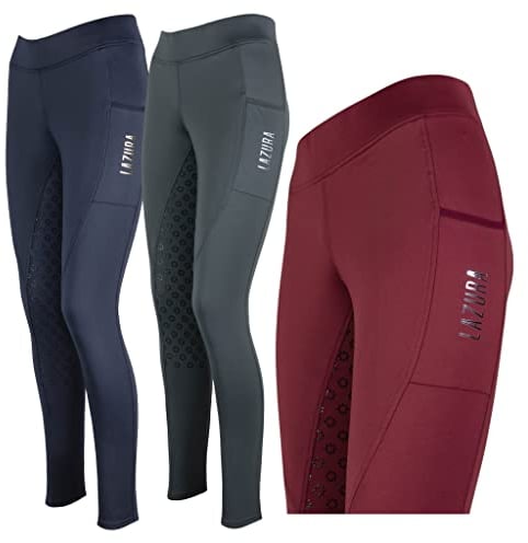 Lazura - Winter-Reitleggings für Damen Thea | Thermo-Leggings mit Silikon-Vollbesatz & Warmer Innenseite | Winter-Reithose mit Komfortbund & Handytasche | Reitbekleidung in Merlot | Größe 32/34