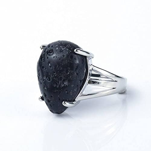 ARTQ Steinring Lavasteine Natursteinring Teardrop Verstellbarer Öffnungsring Statement Modische Einfache Steinringe Frauen Schmuck Für Frau Freundin Mutter