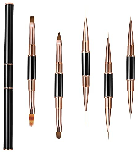 Lusofie 5pc Double-Ended Nail Art Brushes - Acrylic Nail Liner & Detail Brushes for Salon & Home DIY Manicure