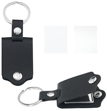ITROLLE Lot de 2 porte-clés photo en cuir personnalisé avec calendrier photo en cuir gravé avec boîte noire, noir, 32 mm