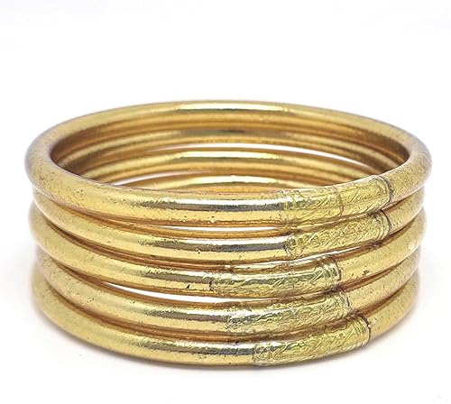 Jonc bouddhiste femme véritable I Bracelet Jonc femme certifié fait en Thailande avec Mantra Pack 5u I Bracelet bouddhiste porte bonheur I Feuille d'or véritable I Cadeau fete des meres