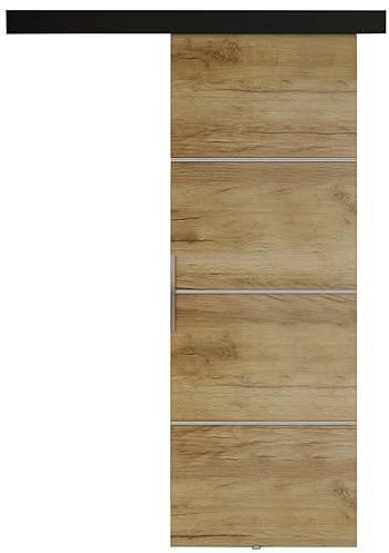 KIER FURNITURE Schiebetür Komplettset - MALIBU - Tür mit Laufschiene - Schiebetürsystem - Raumspartür - Innentüren - Schiebetür - Handwerk Eiche 76 x 205 x 1,6 cm
