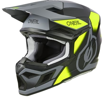 O'NEAL | Motocross-Helm | 3SRS Helm VISION Schwarz/Neongelb/Grau | Größe XL