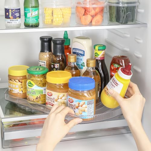 Fridge Lazy Susan Turntable, 16.5'' Clear Rectangular Fridge Organisers, 360 Rotating Lazy Susan Organiser and Storage for Cupboard, Pantry, Kitchen, Countertop (1 PC)