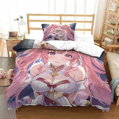 LYCREW AI Anime Girls Bettwäsche Set Bettbezug 3D Sexy Bedruckte Betten Für Kinder Jungen Mädchen Thema Raumdekor Kuschelig 3 Teilig Sets Single(135x200cm)