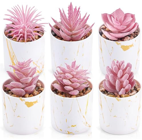 Der Rose Künstliche Sukkulenten für Büro, Schreibtisch, Zubehör für Badezimmer, Zuhause, Zimmer, ästhetische Dekoration, 6 Packungen