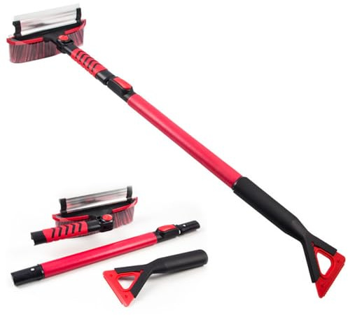 DE Anderqueen 42 Car Snow Brush & Ice Scraper Red Snow Brush for Car Extendable, Upgraded Heavy Duty Pivoting Snow Broom for SUV Trucks Windshield Snow Cleaning