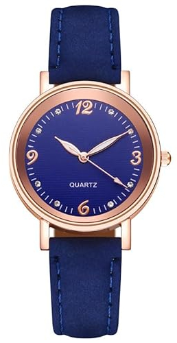 Ziyan Damen Armbanduhr Klassisch Sehr Deutlich Analog Quarz mit Leder Armband (blau)