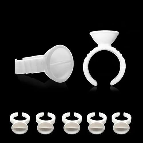 BOULTON Lash Glue Holder Ring – Pack of 100 | Disposable Tattoo Ink Cup Holder Pigment Rings Nail Ring | Nail Polish Holder Ring Microblading Rings Makeup Eyelash Eyebrow Ring (Small (with divider))