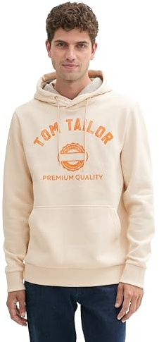 TOM TAILOR Herren Hoodie Sweatshirt mit Logo-Print, 27469 - Smooth Light Sand, M
