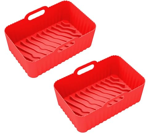 Silicone Air Fryer Liners for Ninja Dual Air Fryer, Fryer Liner for Ninja Air Fryer, Reusable Air Fryer Silicone Liner for Ninja Air Fryer Accessories Pack of 2 (Red)