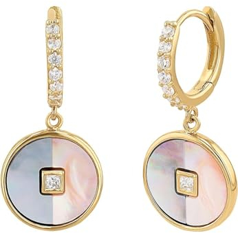 NOELANI Creolen 925 Sterling Silber Perlmutt Damen Ohrschmuck, mit Zirkonia synth., 2,4 cm, Weiß, Kommt in Schmuck Geschenk Box, 2037849