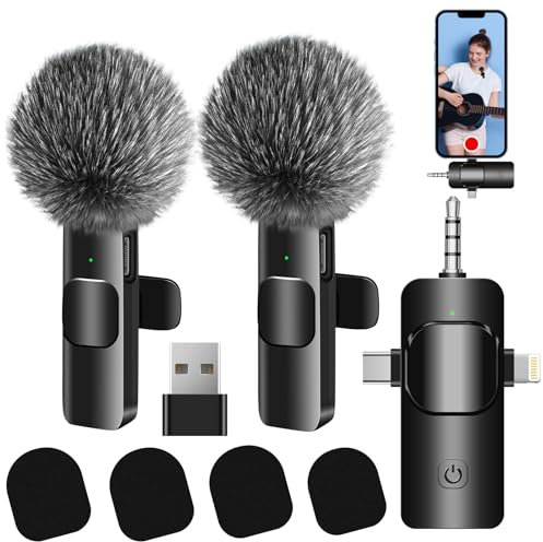 DAGIRT 2 Pack Wireless Lavalier Microphone for iPhone iPad & USB-C Andriod, Cordless Mini Lapel Clip Mic Plug-Play Noise Reduction for Video, YouTube, Interviews, Vlog, Podcast, TIK Tok