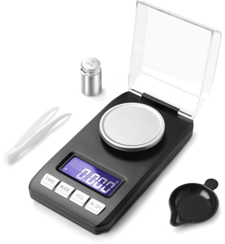 Muaket 0.001g/50G Feinwaage, Hochpräzise Milligramm Waage, Electronische Digitalwaage mit Kalibriergewichten, MG Waage zum Wiegen von Pulvern, Schmuck, Medizin, Taschenwaage mit Pinzette, Waagschale