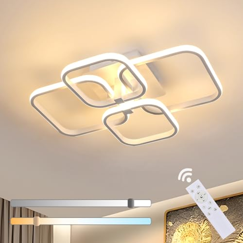 Mckalen Deckenleuchte LED Dimmbar, 48W 5400LM Deckenleuchte LED Modern Groß, Weiß Deckenbeleuchtung Quadratisch mit Fernbedienung 3000K-6500K für Schlafzimmer Wohnzimmer Küche