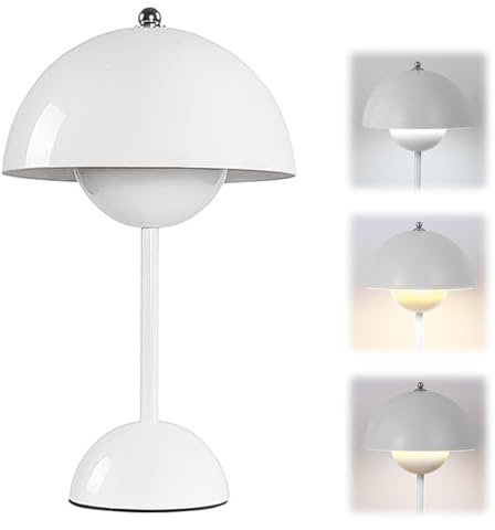 DASIAUTOEM Pilzlampen Tischlampe, LED Akku Tischlampe Kabellos, 3000k-6000k Moderne Aufladbar, Touch Dimmbar Tischleuchte Macaron Lampe mit 3 Helligkeits Modi, Retro Nachttischlampe (Weiß)