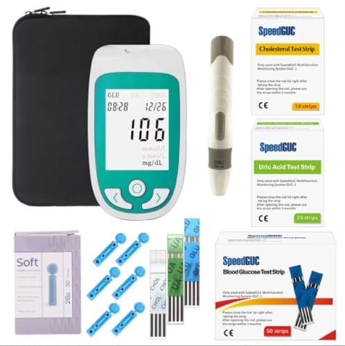 Bluttester-Kit, 3-in-1-Multifunktions-Blutzuckermessgerät, Cholesterinmessgerät Und Harnsäure, Schnelle Messgeschwindigkeit, Kann 300 Datensätze Speichern, Geeignet Für Den Heim-, Klinik
