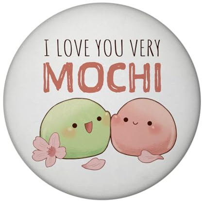 Mochi Paar Magnet rund mit Spruch I Love You Very Mochi Kawaii Manga-Stil aus Japan Kirschblüte Sakura - Perfekt für Liebe und Fans japanischer Kultur