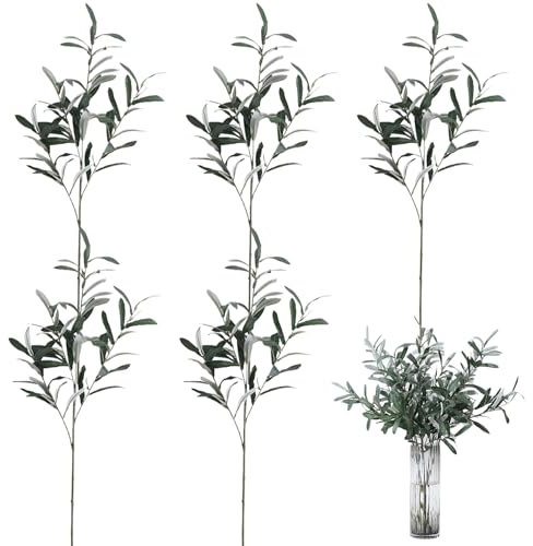 AOpghY Branches d'olivier pour vases 5pcs Fausses Branches d'olive 30 '' Branches d'olivier artificielles sans Olives 4 Branches de la Verdure réaliste Style 2 Plantes artificielles