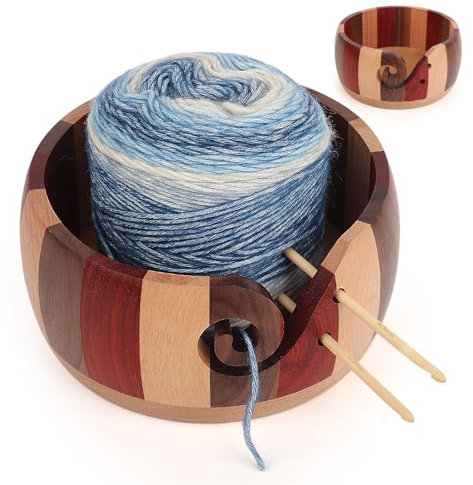 Coopay Holz Garnschale für Stricken und Häkeln, 17 X 10CM Farbenfroh Strickschale zum Strick und Häkelprojekte, Handgefertigte Groß Wollschüssel mit Löchern für Wolle, Wooden Yarn Bowl