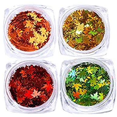 4 Colors Maple Leaf Nail Art Sequins Maple Leaf Nail Glitters Stickers Autumn Nail Sequins for Nail Art thanksgiving nail stickers