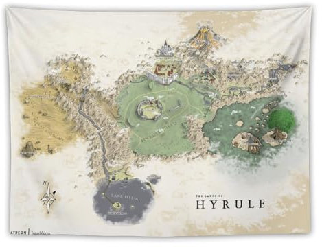 Ocarina of Time Hyrule Gaming-Karten-Poster, Wandteppich, Drucke, ästhetische Wandkunst, Schlafzimmer, Heimdekoration, 76,2 x 101,6 cm