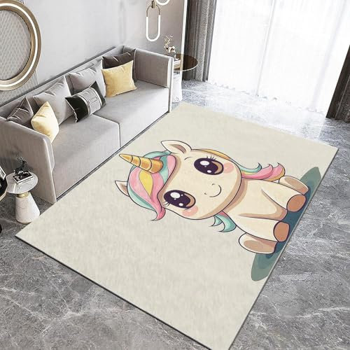 Generisch Teppich Wohnzimmer 120 x 170 cm Grau Cartoon-Stil Kleines Einhorn 3D Teppich-Küche Jugendzimmer Esszimmer und Schlafzimmer Teppich Kurzflor Teppich Extra Weich Pflegeleicht