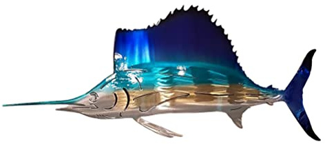 Phefop Segelfisch Metallkunst Wanddeko, verzinktes Eisen, maritime Tierdekoration für Küche, Bad und Abstellraum (A)