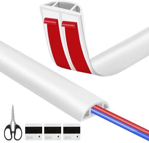 3 Meter Kabelkanal Boden, Weiß PVC Kabelkanal Selbstklebend, Aussenbereich Kabelschacht, Kabel Verstecken für Alle Netzkabel in Haushalt, Büro, Schule