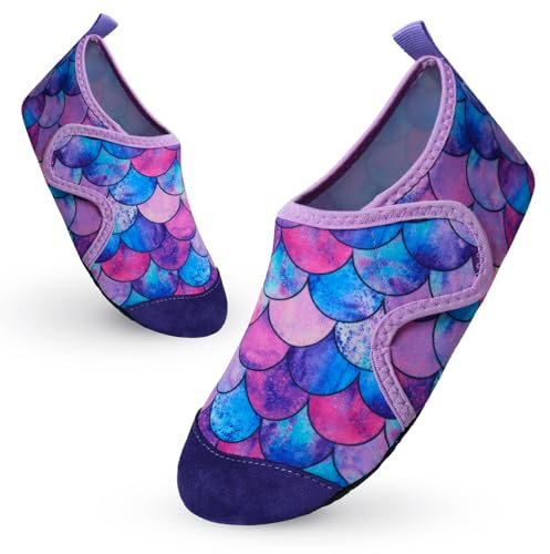 Scarpe Mare Bambino Bambina Antiscivolo Scarpette da Scoglio Ragazza Ragazzo Asciugatura Rapida Acqua da Surf Piscina Spiaggia Squame di Pesce Viola 26-27