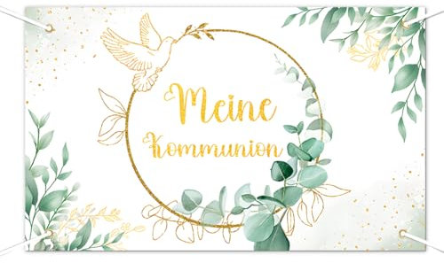 Yi'antai Kommunion Banner 180x110cm Gold-Grün, Meine Kommunion Dekoration, Hochwertiges Polyester, Wand & Außenbereich, Jungen & Mädchen