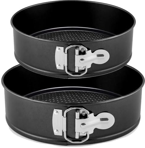 Non-Stick Spring Form Cake Tin, 2Pcs Round Cake Tin Set, 6 & 8 Inch Cake Tins for Baking, Cheesecake Tin Springform Loose Bottom, with Loose Base for Easy Release, Fridge & Freezer Safe, Sizes 16/20cm