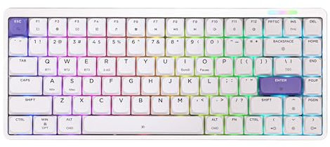 EPOMAKER Luma84 Teclado Mecánico de Aluminio de Bajo Perfil, Programable QMK/VIA, Inalámbrico de Tri-Modo, Compatible con WIN/MAC/Linux, Hot-Swap, RGB (Blanco Morado, Gateron Low-Profile Brown Switch)