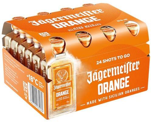 Jägermeister ORANGE – 24 x 0,02l Premium Kräuterlikör Shots 33% Vol. – Fruchtig-frisch mit Citrusöl-Extrakt aus sonnengereiften sizilianischen Orangen – 56 erlesene Kräuter