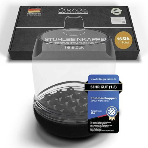 MARA WOHNHELFER® 16x Stuhlbeinkappen rund – Größe S (14–19 mm) – transparente Schutzkappen aus TPE mit 360° verstärktem Filz – Filzgleiter für Stühle – Bodenschutz & leises Gleiten