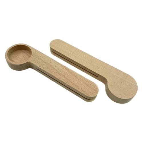 2 in 1 Wooden Coffee Scoop and Bag Clip - 1 Tablespoon Solid Beech Wood Measuring Scoop - Espresso Bags Sealer - Suitable for Ground Beans, Coffee Beans and Loose Tea