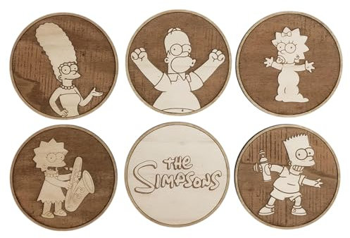 Lot de 6 sous-verres en bois de dessin animé pour boissons – Magnifiquement conçus pour verres à boire, tasses à café, pour tout type de table, taille 8,9 x 8,9 cm